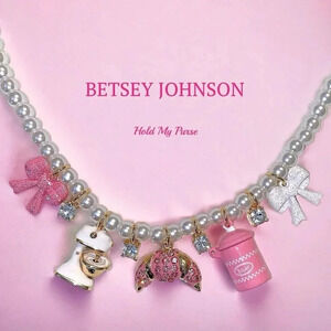 Betsey Johnson Baby Cakes Faux Pearl Rhinestone Baking Charm Necklace NIB